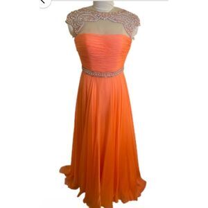 Sherri Hill Jeweled Bodice Formal Dress Sz. 6 Prom Peachy Orange